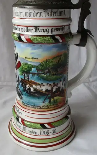 schöner Porzellan Reservistenkrug Pionier Batl.Nr.11 Hann.Münden 1908 (102007)