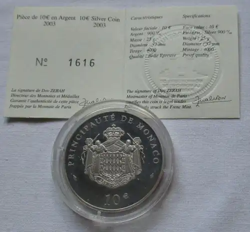 10 Euro Monaco 2003 PP '80e anniversaire du prince Rainier III' Box/Certificat (134670)
