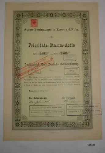 2000 RM Aktie Actien-Bierbrauerei Essen an der Ruhr 15. März 1891 (126728)