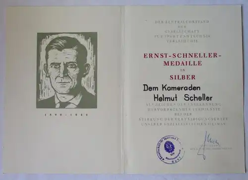 DDR Remise des actes plus ordre KVP, GST Ernst Schneller 1955-1970 (132371)