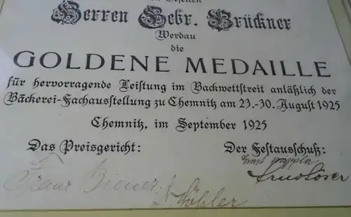 acte rare et médaille Backweit Chemnitz 1925 (119210)