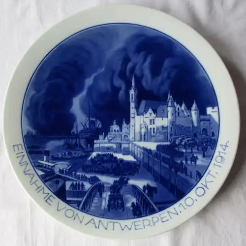 rare Missener porcelaine assiettes murales prise d'Anvers oct.1914 (129124)