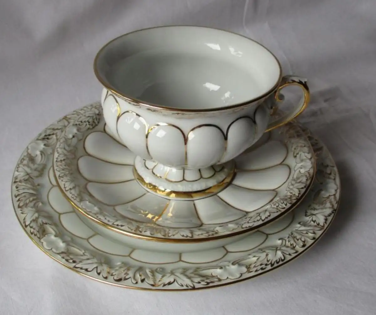 Meissner Porzellan Kaffeegedeck 'X-Form' Goldbronze 3-tlg. Kaffee-Set (124585) 0