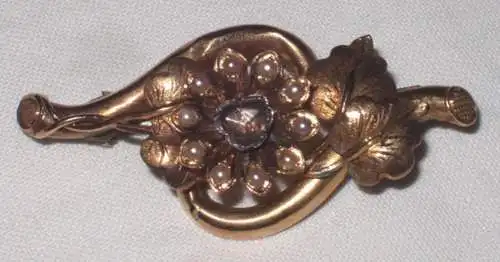 Broche d'or Art Nouveau avec diamant et perles (DI8796)