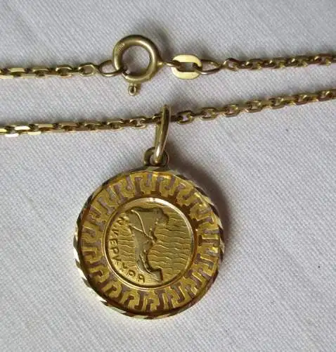 hübsche Kette 585er Gold mit Anhänger mit griechischer Galeere (116974)