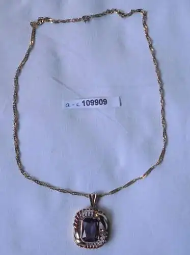 joli collier 333er or avec pendentif en or 585 avec pierre violette (109909)