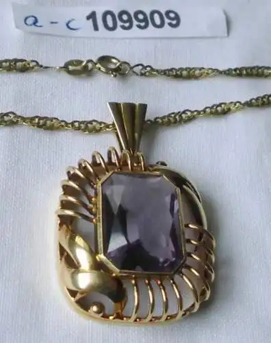 joli collier 333er or avec pendentif en or 585 avec pierre violette (109909)