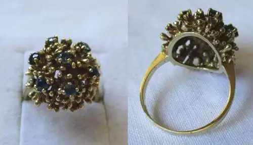 extravaganter Ring aus 585er Gold blütenartig mit Saphirblüten (123203)