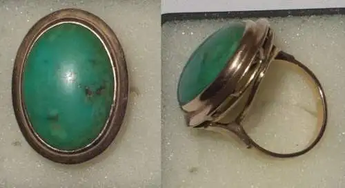 grosser Damen Ring 585er Gold mit grünem Stein um 1930