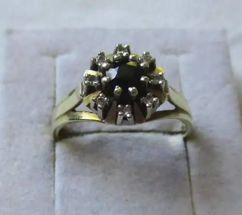 phantastischer 585er Gold Damen Ring mit 8 Diamanten & Saphir (101796)