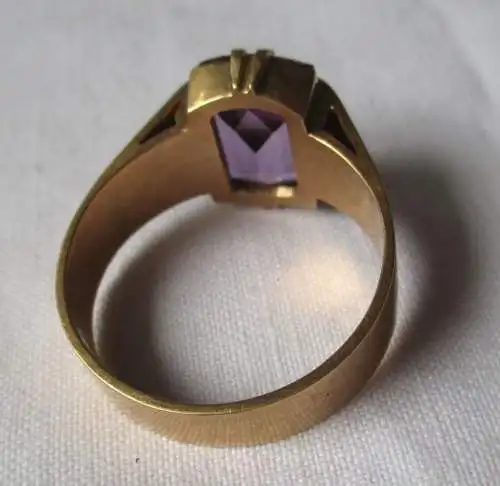 hochwertiger 585er Gold Ring Damenring mit großem Amethyst und Ornament (112413)