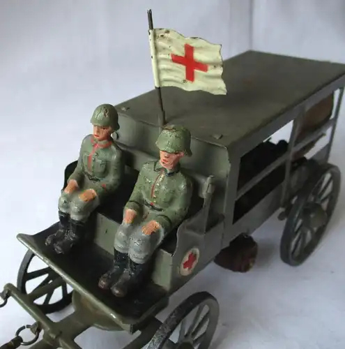 Blechspielzeug Lineol Militär Sanitäts-Konvoi Pferdegespann Rotes Kreuz (121030)