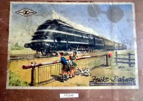 Zeuke Modellbahn Dampflok mit 7 Waggons Spur 0 im Originalkarton um1950 (113345)