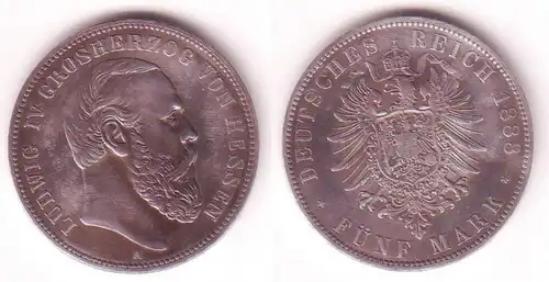 5 Mark Argent Monnaie Hesse Grand-Duc Louis IV 1888 A vz (102684)