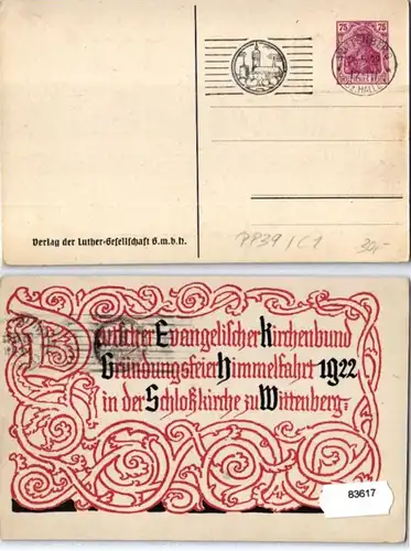 83617 Privatganzsache PP39/C1 dt. ev. Kirchenbund Schloßkirche Wittenberg 1922