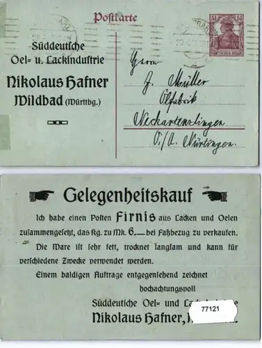 77121 Cas entier Carte postale P 109 Imprimer Süddeutsche Oel- & Lackindustrie Wildbad