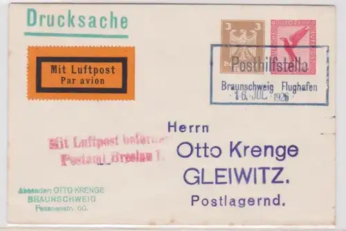 91806 enveloppe privée PU105 Service postal Braunschweig Aéroport 1926