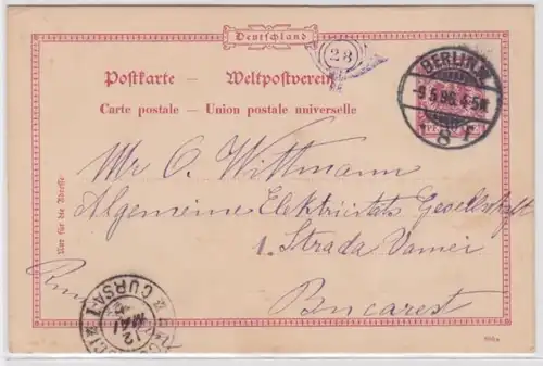 96202 DR Carte postale P35 Berlin vers Bucarest (Roumanie) 1896