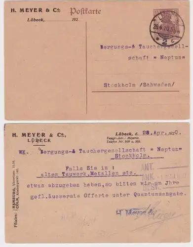 96983 Carte postale P116 Imprimer H. Meyer & Co. Lubeck - Stockholm 1920