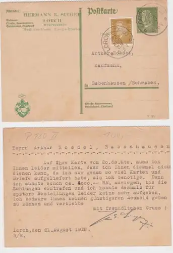 97004 DR Ganzsache Postkarte P180II Zudruck Hermann E. Sieger Lorch 1929