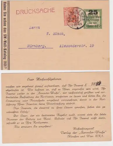 97116 K.K. Feldpost Ganzsache Überdruck Verlag der Sammler-Woche München 1921