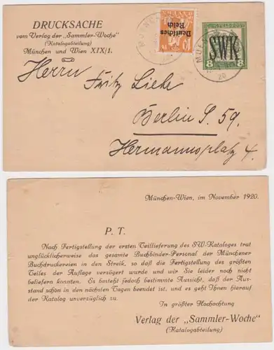 97117 K.K. Feldpost Ganzsache Überdruck Verlag der Sammler-Woche München 1920