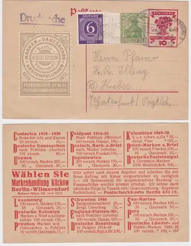 97603 DR Ganzsache Postkarte P115 Zudruck Markenhandlung Albert Klickow Berlin