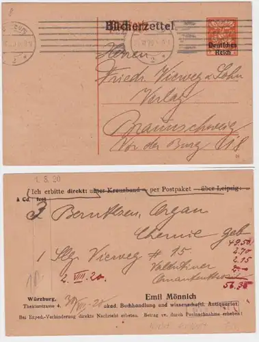 97848 Ganzsachen Postkarte P124 Zudruck Emil Mönnich Buchhandlung Würzburg 1920