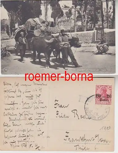 82045 Foto Ak Constantinople Büffel-Wagen, Deutsche Post in der Türkei 1911