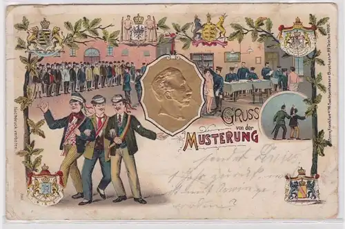 14285 Präge Ak Gruß von der Musterung 1903