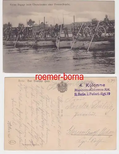 81523 Feldpost Ak petit bagage lors du franchissement d'un pont Ponton 1915