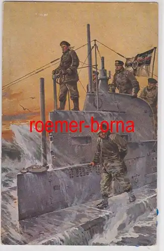 85122 Artiste Ak Willy Stöwer Marine sous-marin Tour de commande sous marin don 1917