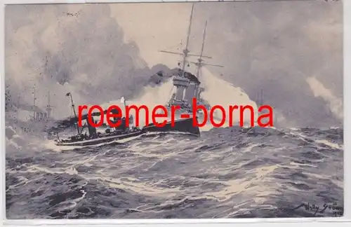 86011 Artiste Ak Tempedoboot attaque en mer du Nord 1923 carte de bien-être