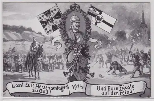 88403 Artiste Ak Carte postale de la guerre mondiale 'Laissez battre vos cœurs ...' 1914