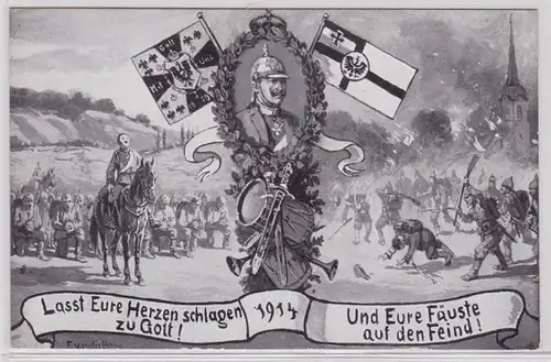 88403 Künstler Ak Weltkriegs-Postkarte 'Lasst Eure Herzen schlagen ...' 1914