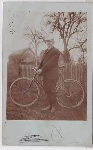 14507 Photo Ak Glauchau homme en vélo 1909