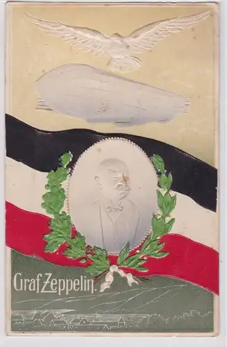 94357 Patriotika Präge Ak Graf Zeppelin mit Luftschiff 1913