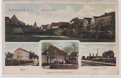 67881 Mehrbild Ak Beerwalde S.-A. Schule, Gasthof, Ziegelwerk, Bahnhof 1913