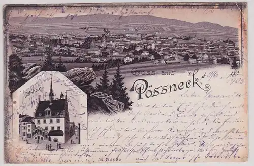 78410 Ak Lithographie Gruß aus Pössneck Rathaus usw. 1905