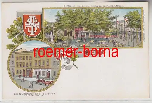82631Ak Lithographie Gruß aus Gera Geinitzs Restaurant zur Bleibe um 1910