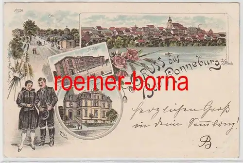 82654 Ak Lithographie Gruß aus Bad Ronneburg Postamt und neue Schule 1896