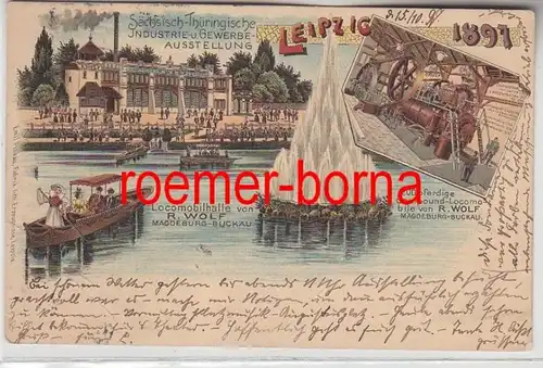 83062 Ak Lithographie Gruß aus Leipzig sächs.Thür. Ind.& Gewerbeausstellung 1897