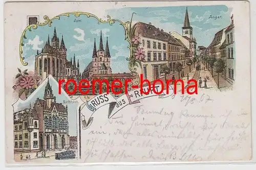 83847 Ak Lithografie Gruss aus Erfurt Dom, Anger, Rathhaus 1907