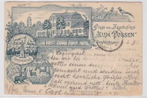 90633 Ak Lithographie Gruß zum Jagdschloss 'Zum Possen' Sondershausen 1898