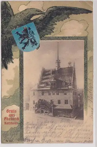 95975 Wappen Ak Gruß aus Pössneck Rathaus 1901