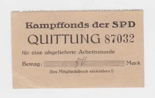 138903 Quittung Kampffonds der SPD Meissen für 1 Arbeitsstunde um 1925