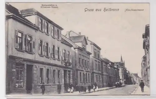04027 Ak Gruss aus Heilbronn Mönchseestrasse Restauration z.silbernen Kanne 1906