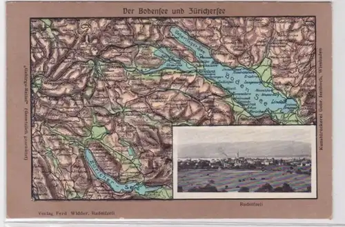 56880 Präge Karten AK Der Bodensee und Zürichersee, Panorama Radolfzell