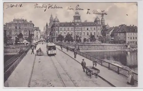 87899 AK Heilbronn am Neckar - Neckarbrücke mit Postgebäude 1906