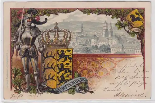 90791 Präge Ak Lithographie Stuttgart Württemberg 1900